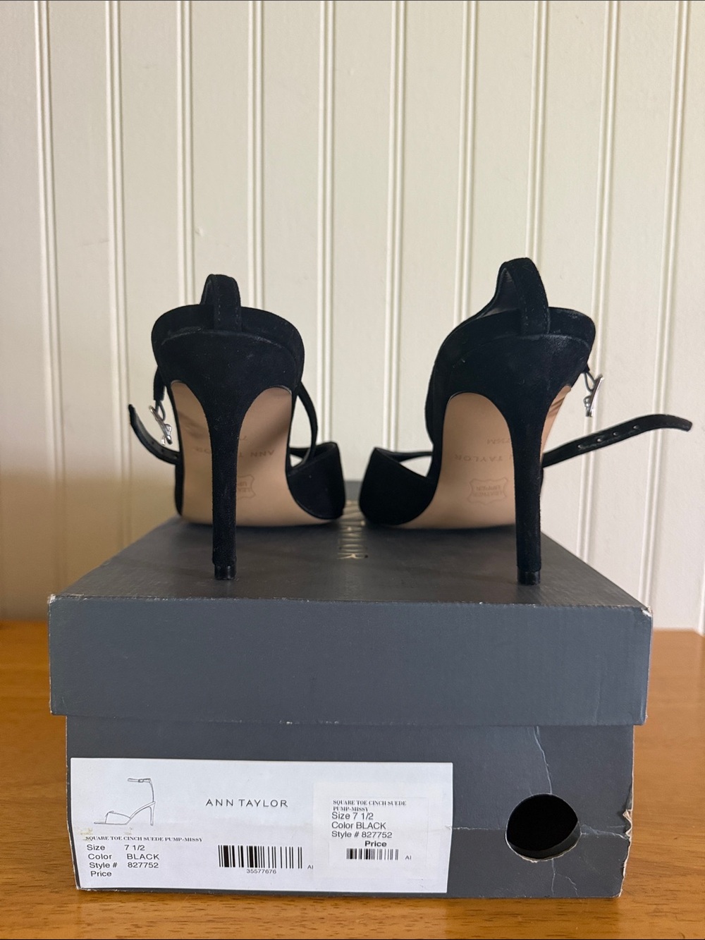 Ann Taylor Black Suede Square-Toe Slingback Heels with Stiletto - Picture 2 of 5